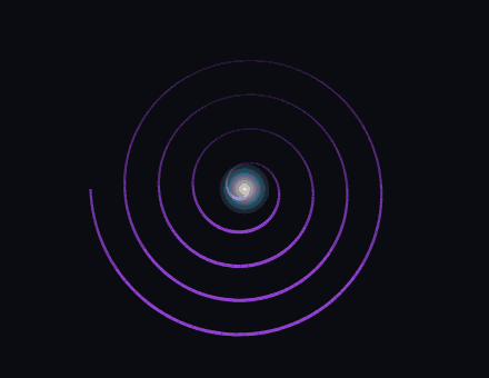 A great spiral with a wave of light traveling along its coils toward a pulsing center