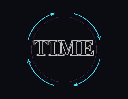 The word TIME glowing at the center of arrows that circulate around it forever
